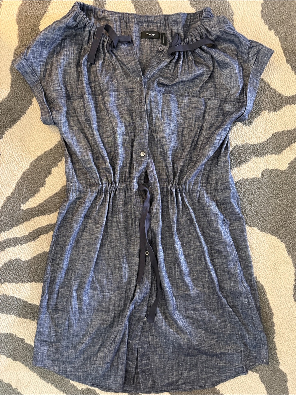 Theory Navy Chambray Button-Front Tie-Waist Tunic